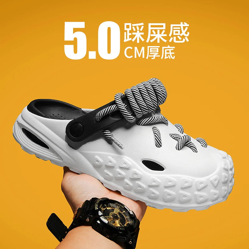 Flowllorss Men's Summer Outdoor Driving Sports Sandals Thick Bottom Anti-Slip Slip-On Beach Shoes Comfortable Wear Hole Shoes