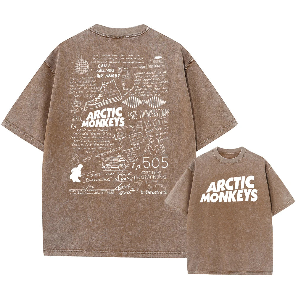 Retro Rock Arctic Monkeys Music Album Graphic T-Shrit Men's Vintage Washed Oversized Short Sleeve T Shirt Y2k Hip Hop Streetwear