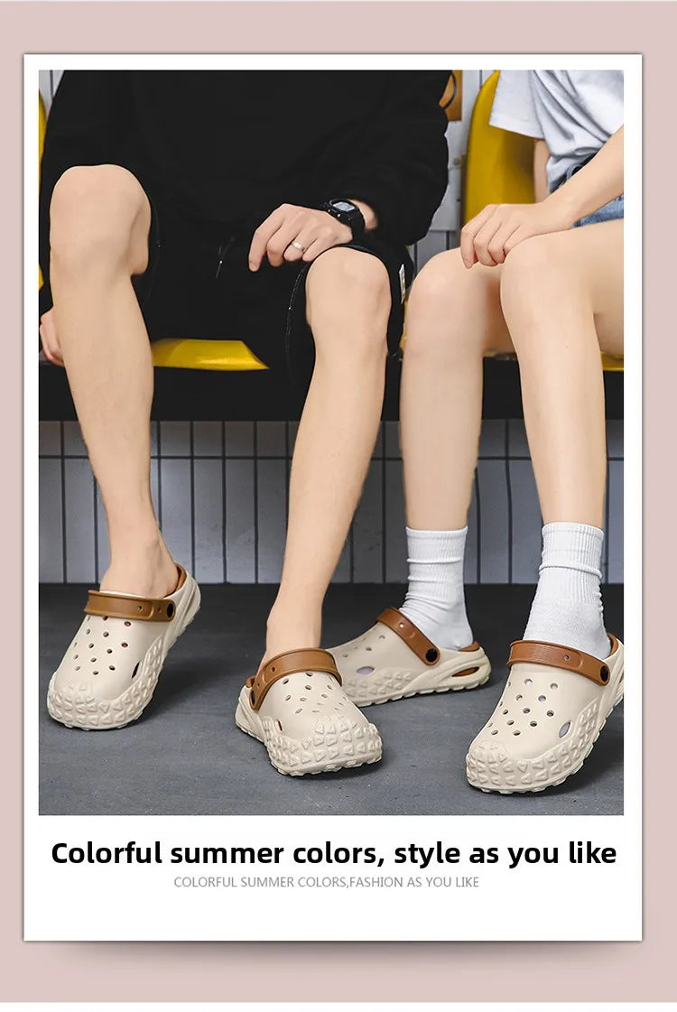 Flowllorss Men's Summer Outdoor Driving Sports Sandals Thick Bottom Anti-Slip Slip-On Beach Shoes Comfortable Wear Hole Shoes