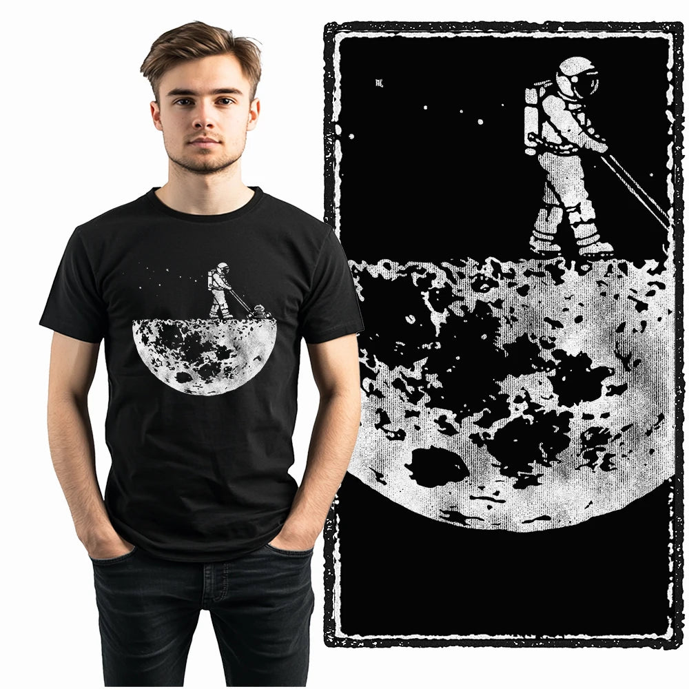 Coolmind SA 100% Cotton astronaut Graphic T shirt fo men Cool Moon print Big Size men tshirt BLACK men's novelty tee shirt