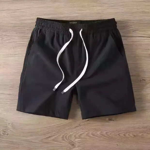 Summer Men's Casual Sports Shorts Loose Elastic Waist Four-Fifths Length Washed Outdoor Wear Youth Fashion Basic  Color