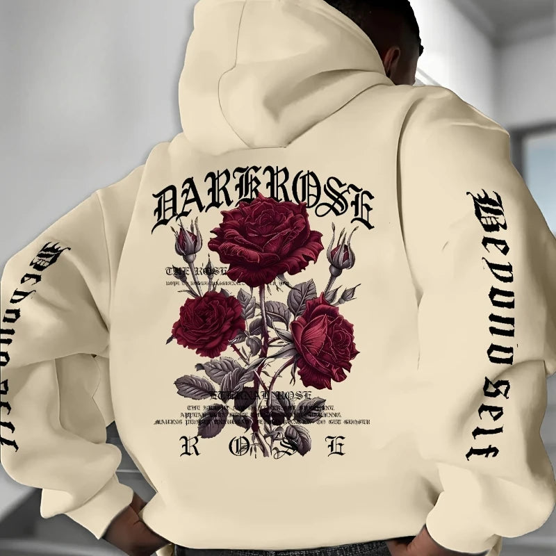 Red Rose Print Autumn winter models Men's Fleece windproof Warm Cotton Oversized Hoodie Outdoor Commuter Men's High Elastic Top