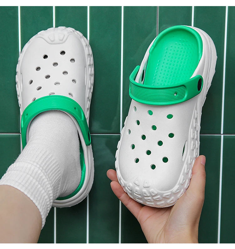 Flowllorss Men's Summer Outdoor Driving Sports Sandals Thick Bottom Anti-Slip Slip-On Beach Shoes Comfortable Wear Hole Shoes