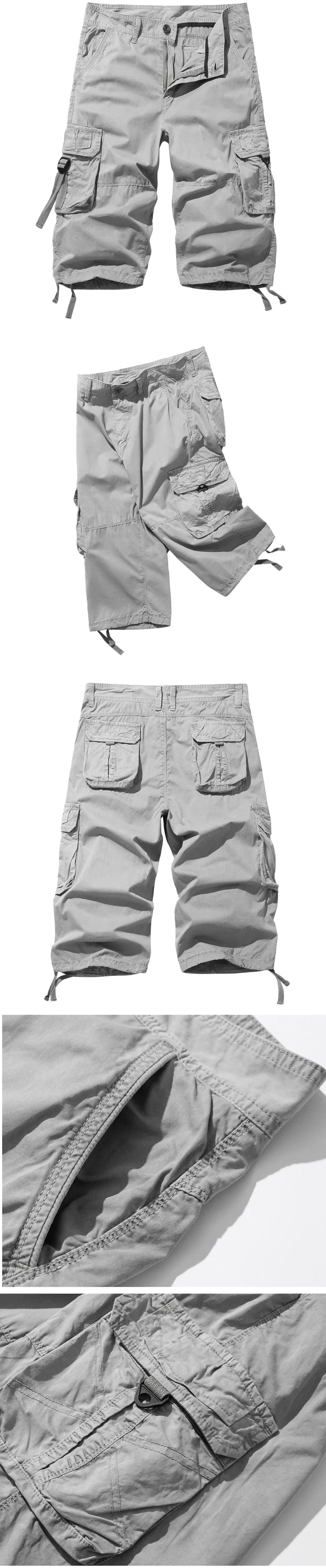 New style Cotton Below Knee Length  3/4 Long Shorts Men's Tactical Capri Pants Multi Pocket Summer Twill Work Cargo Pants Man