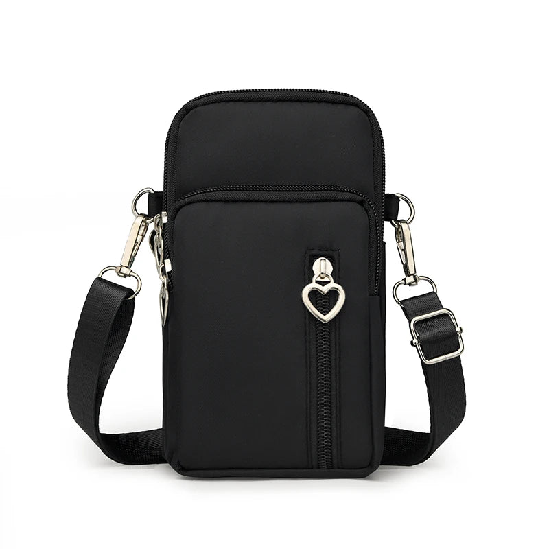 Women's Single Shoulder Crossbody Cell Phone Bag Four Zipper Bag Hanging Neck Coin Bag Outdoor Sports Arm Bag