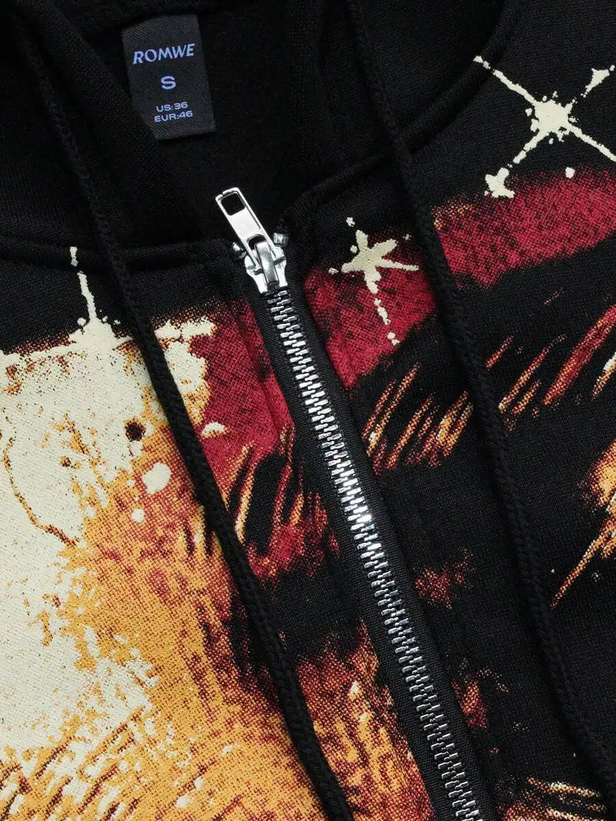 Star Eye Print Hoodie Men's Fleece Lined Sweatshirt Urban Style Comfortable Fit Winter Collection No Brand Registered Trademark