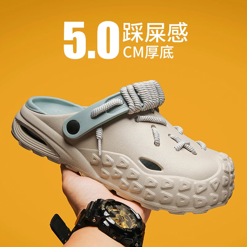 Flowllorss Men's Summer Outdoor Driving Sports Sandals Thick Bottom Anti-Slip Slip-On Beach Shoes Comfortable Wear Hole Shoes