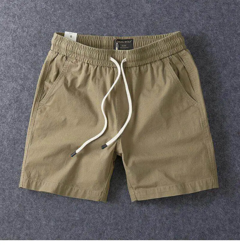 Summer Men's Casual Sports Shorts Loose Elastic Waist Four-Fifths Length Washed Outdoor Wear Youth Fashion Basic  Color