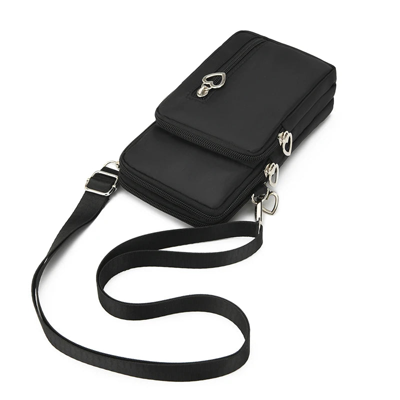 Women's Single Shoulder Crossbody Cell Phone Bag Four Zipper Bag Hanging Neck Coin Bag Outdoor Sports Arm Bag