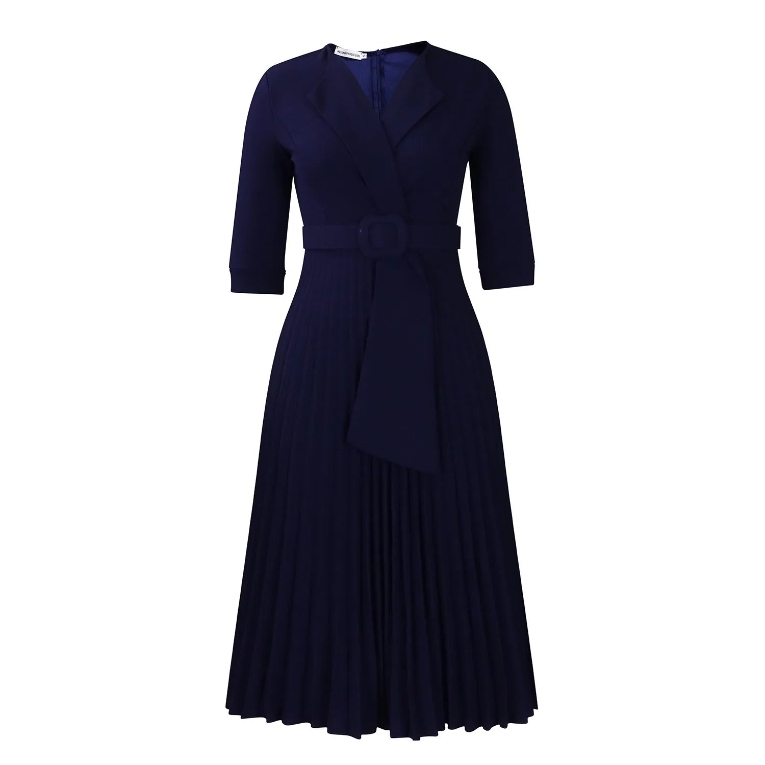Elegant Office Ladies Dresses 2024 Autumn Fall Notched Collar Half Sleeve Belt Waisted Mid Calf Female Birthday Party Dress Midi