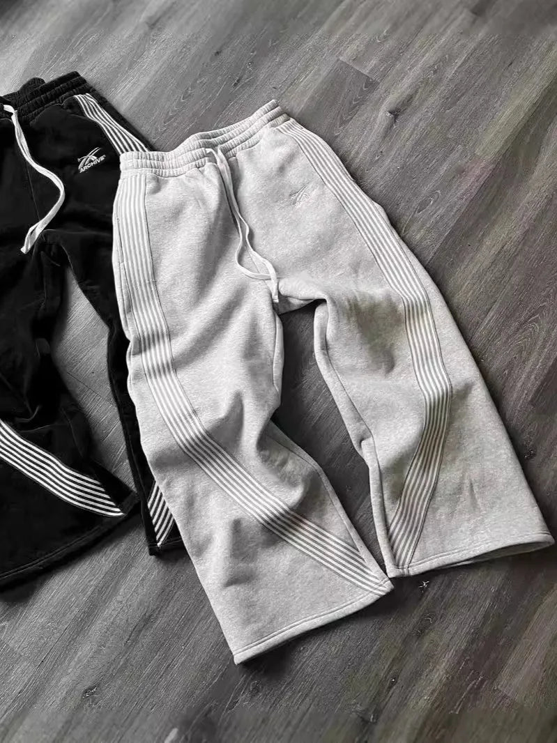 Mens Y2K Striped Sweatpants Harajuku Retro American High Street Loose Casual Hip Hop Versatile Trendy Joggers Streetwear Pants
