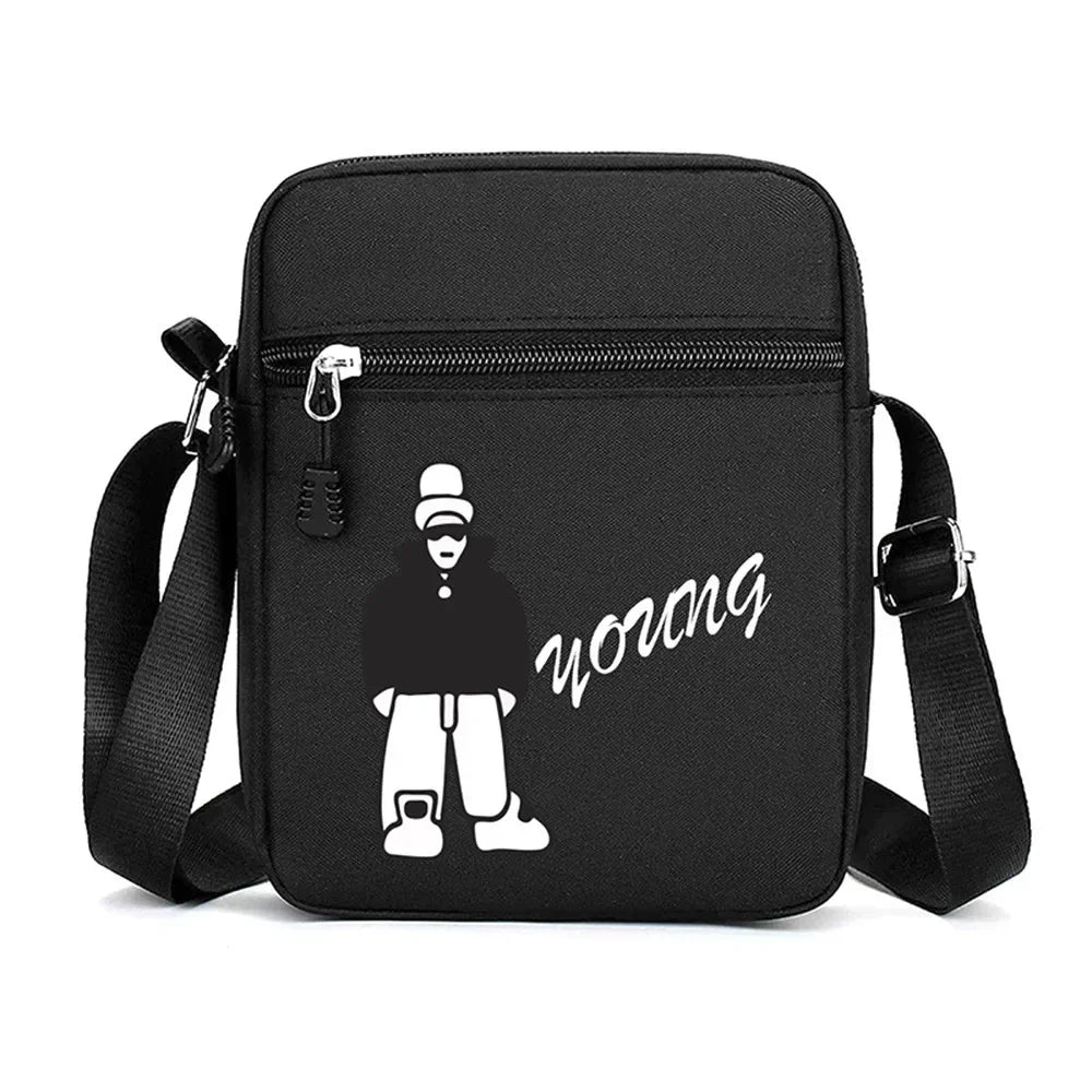 Simple Oxford Cloth Shoulder Bag Cartoon Adjustable Mobile Phone Bag Multiple Compartments Crossbody Bag for Men