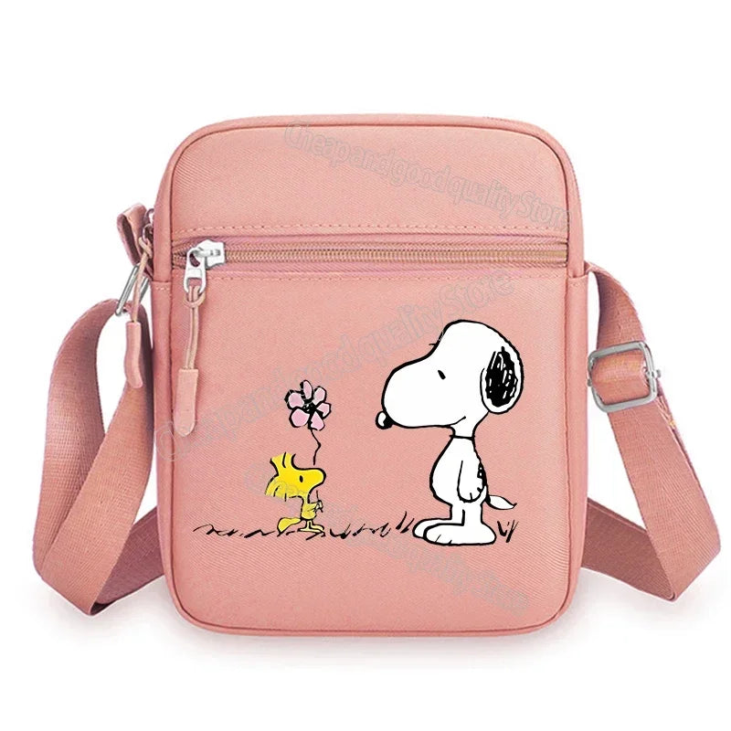 Kawaii Snoopy Women Men Shoulder Bag Fashion Mini Oxford Mobile Phone Bag Crossbody Bag Kawaii Ladies Waist Pack Wallet Gift