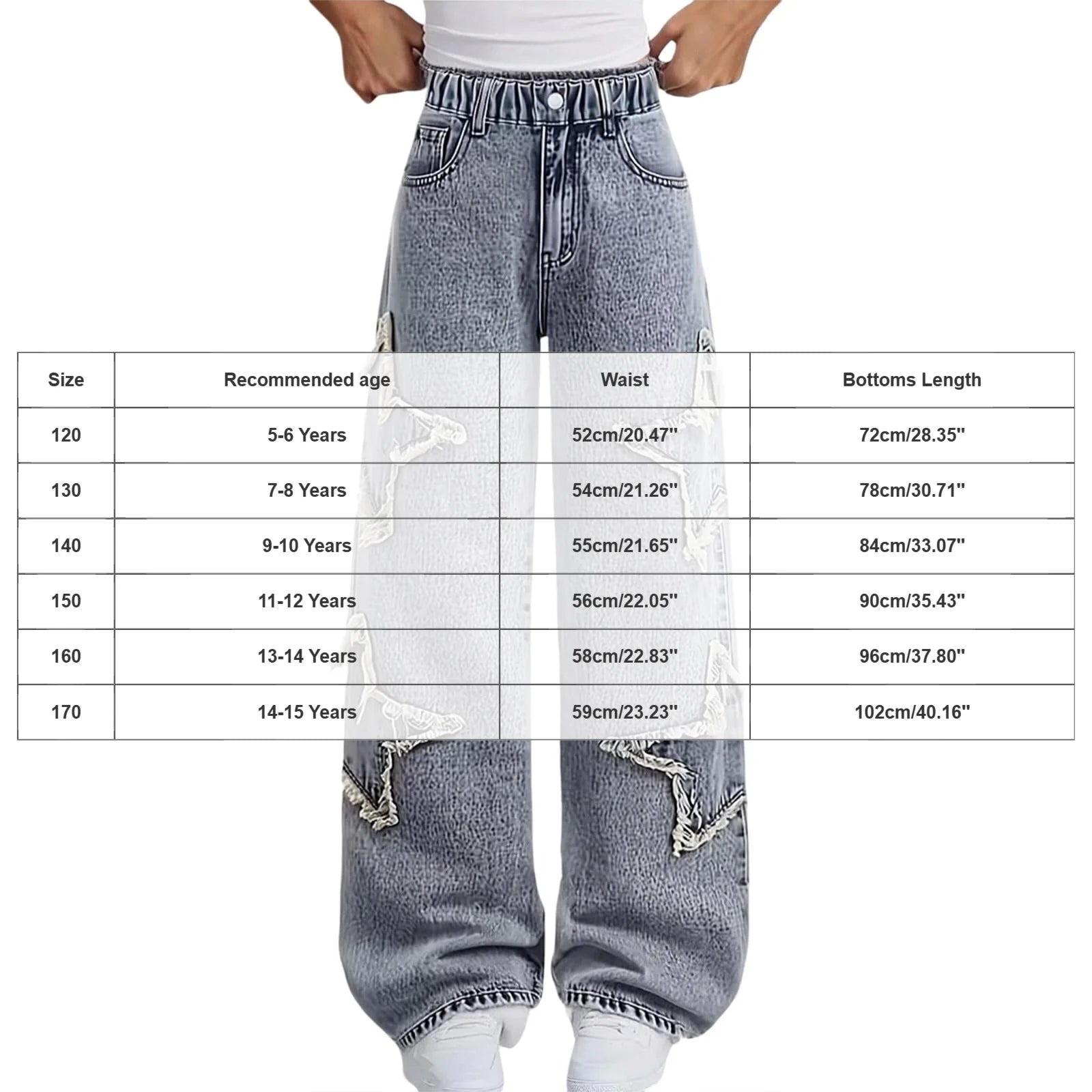 Girls Jeans Autumn Spring Loose Casual Straight Pants Kids Fashion Versatile Wide Leg Trousers Star Patchwork Denim Pants 5-15Y