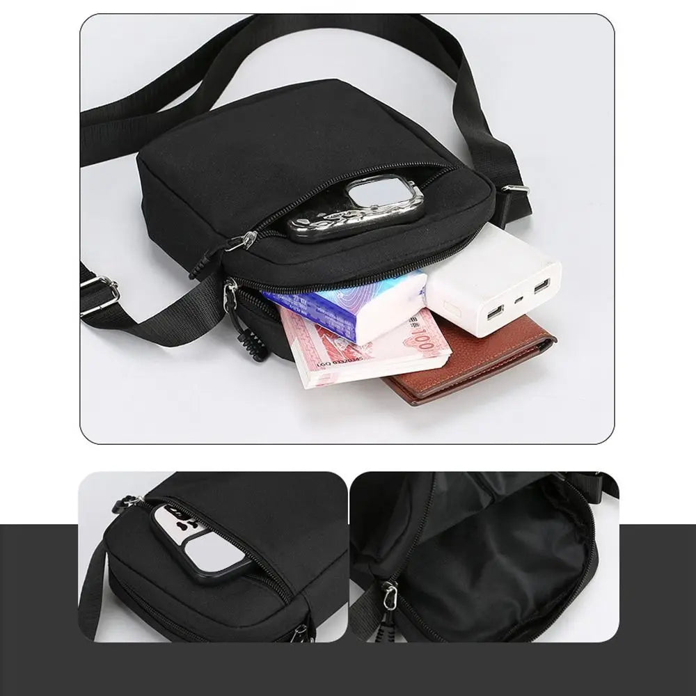 Simple Oxford Cloth Shoulder Bag Cartoon Adjustable Mobile Phone Bag Multiple Compartments Crossbody Bag for Men