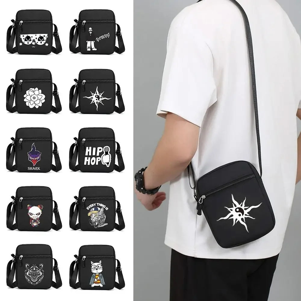 Simple Oxford Cloth Shoulder Bag Cartoon Adjustable Mobile Phone Bag Multiple Compartments Crossbody Bag for Men