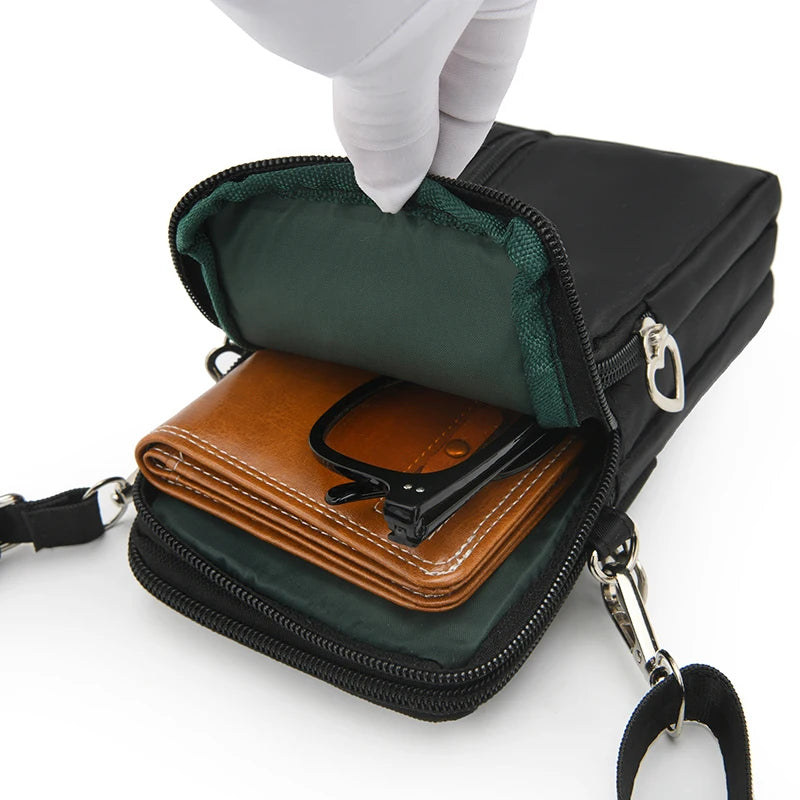 Women's Single Shoulder Crossbody Cell Phone Bag Four Zipper Bag Hanging Neck Coin Bag Outdoor Sports Arm Bag