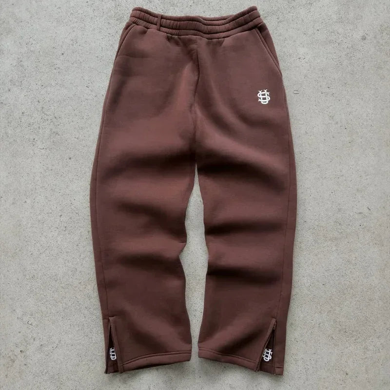 Embroidered sweatpants two-piece set Y2K clothing men's hip-hop oversized sweatpants casual zipper hoodie