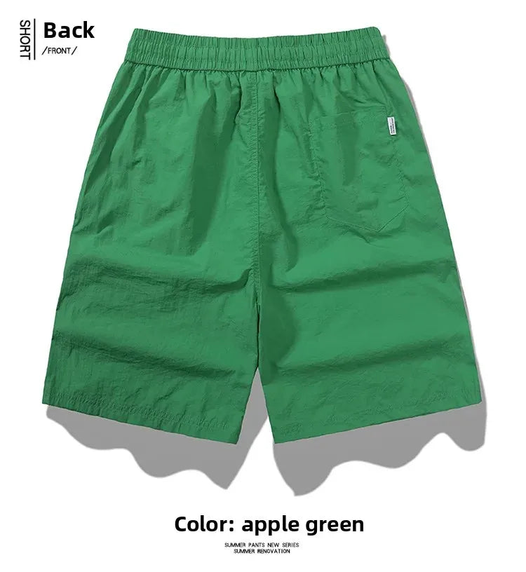 Ice Sensation Quick Dry Breathable Loose Men's Shorts Summer Thin Five-Point Drawstring Pure Color Sporty Casual Shorts