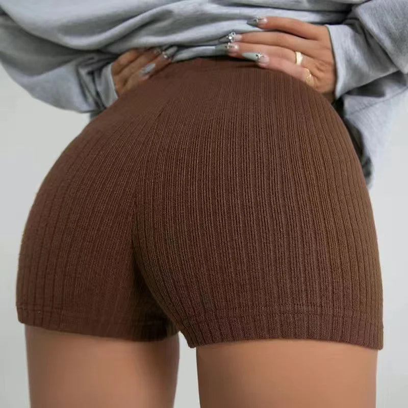 American Style Shorts Women High Waist Sheath Stretch Solid Knitting Hot Trousers Sexy Spice Girls Summer Simple Sporty Casual