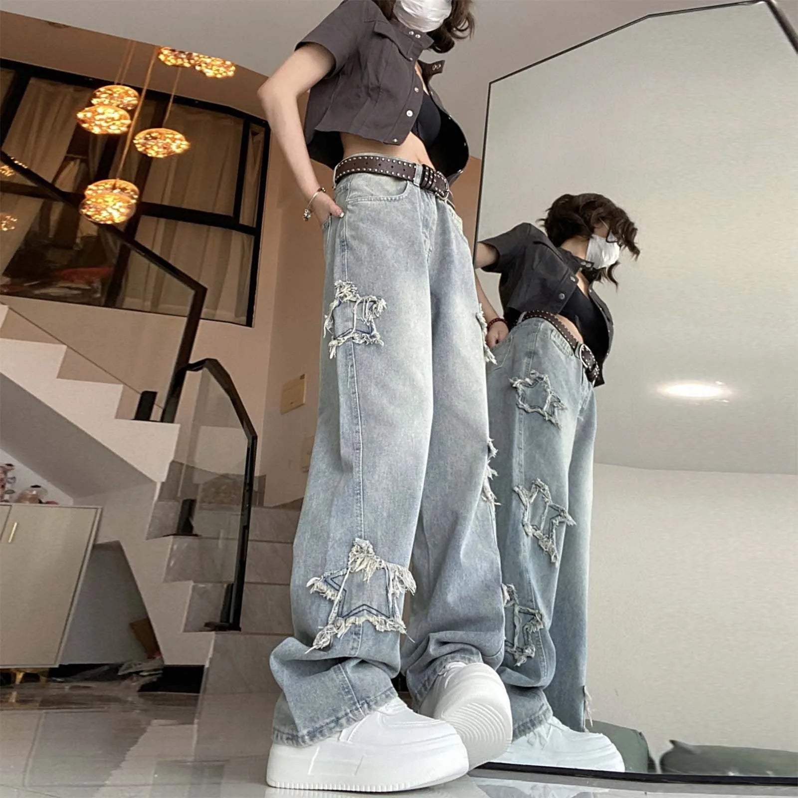 High Waisted Vintage Star Jeans For Women Chic Embroidered Straight Leg To Wide Leg Slim Fit Denim Pants спортивні штани жіночі