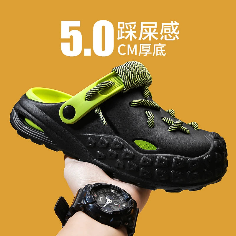 Flowllorss Men's Summer Outdoor Driving Sports Sandals Thick Bottom Anti-Slip Slip-On Beach Shoes Comfortable Wear Hole Shoes