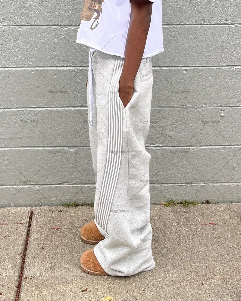 Mens Y2K Striped Sweatpants Harajuku Retro American High Street Loose Casual Hip Hop Versatile Trendy Joggers Streetwear Pants
