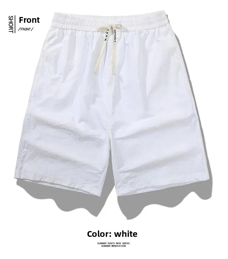 Ice Sensation Quick Dry Breathable Loose Men's Shorts Summer Thin Five-Point Drawstring Pure Color Sporty Casual Shorts