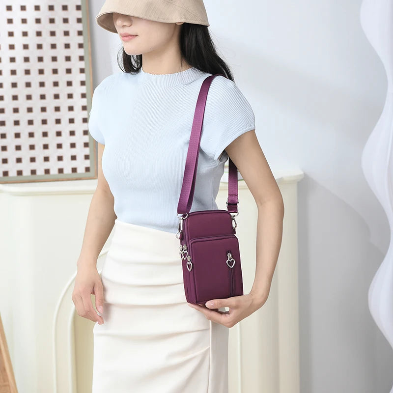Women's Single Shoulder Crossbody Cell Phone Bag Four Zipper Bag Hanging Neck Coin Bag Outdoor Sports Arm Bag
