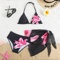 2026 New Trendy Girls' Swimwear Chindren Girls Bikini Swimsuit Set with Flower Print Three-Piece Outfit Bathing Suit 7 To 16Y