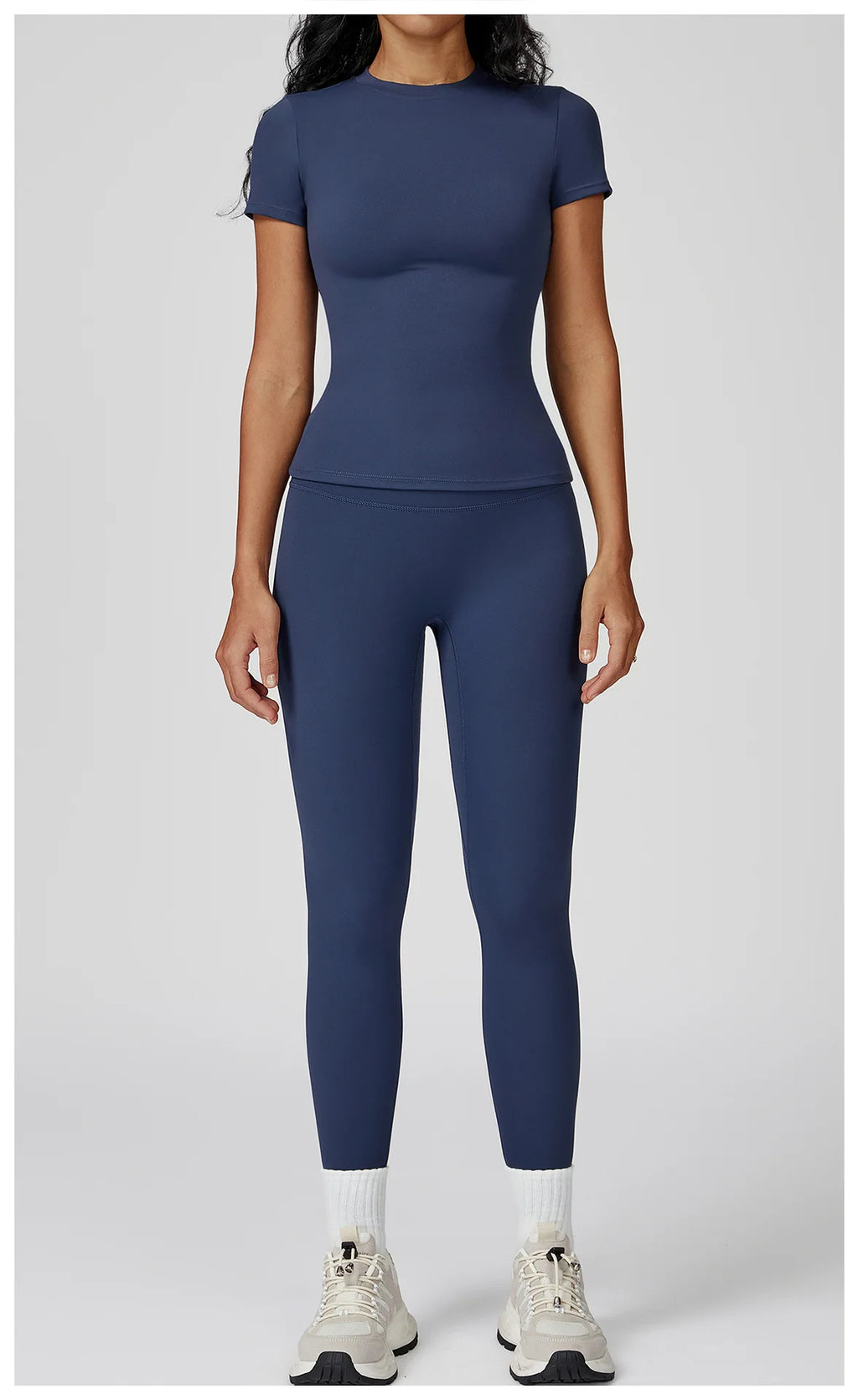 Women  Yoga Set 2PCS Workout Set Sportswear Gym Clothing Fitness Long Sleeve High Waist Leggings Cycling Shorts Sports Suits