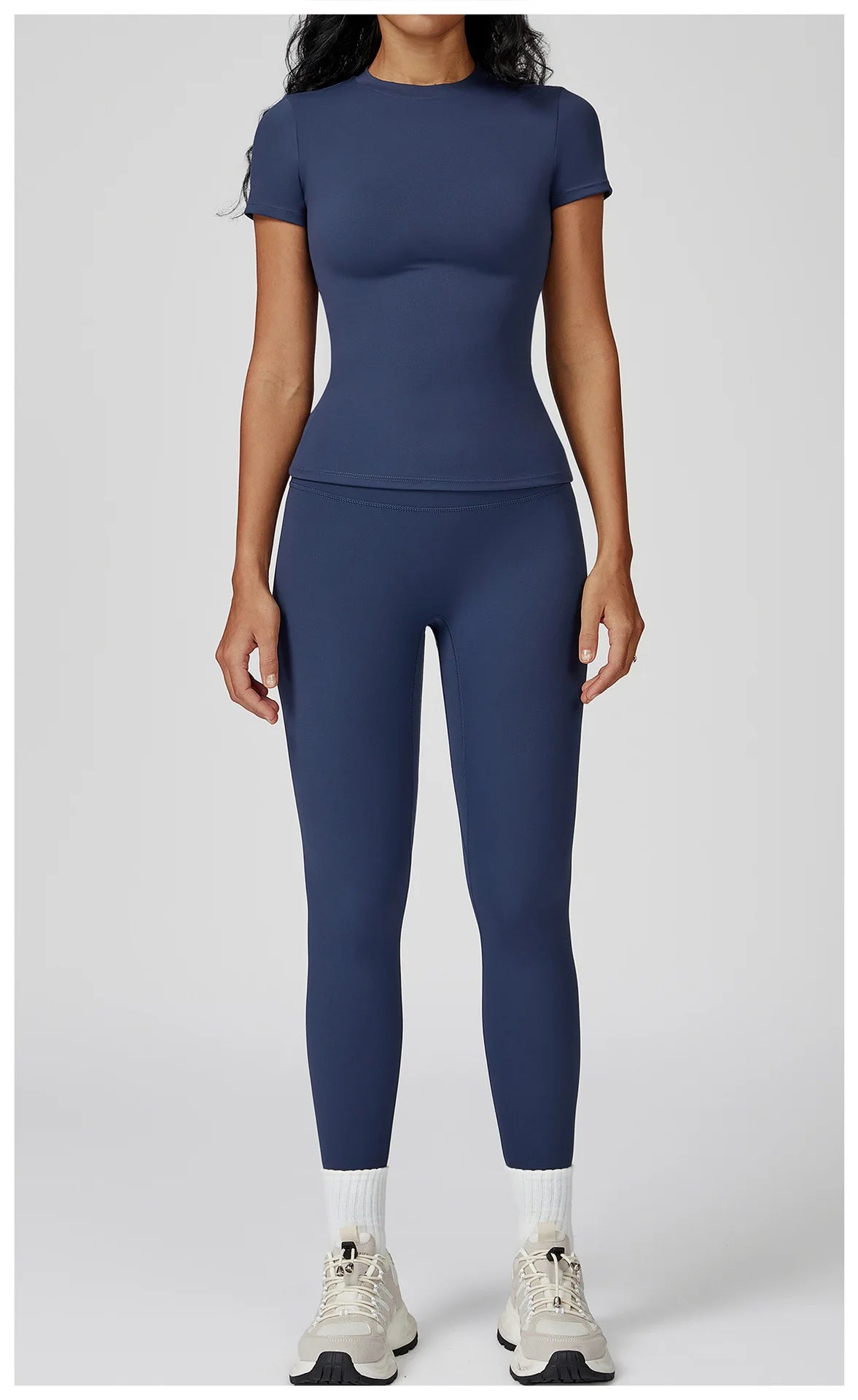 Women  Yoga Set 2PCS Workout Set Sportswear Gym Clothing Fitness Long Sleeve High Waist Leggings Cycling Shorts Sports Suits