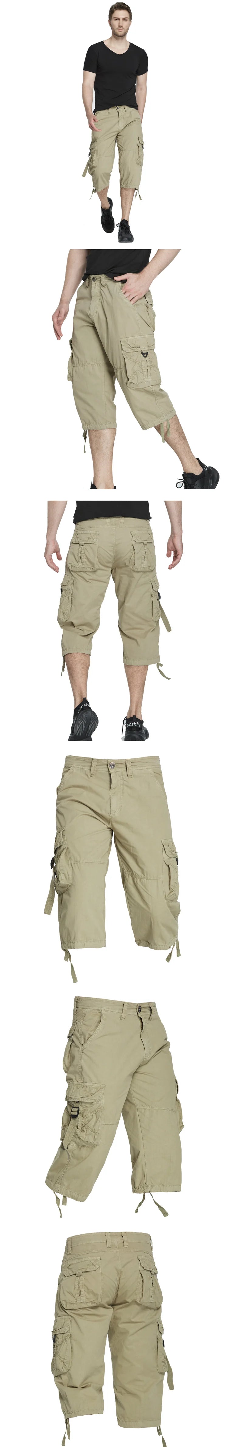 New style Cotton Below Knee Length  3/4 Long Shorts Men's Tactical Capri Pants Multi Pocket Summer Twill Work Cargo Pants Man