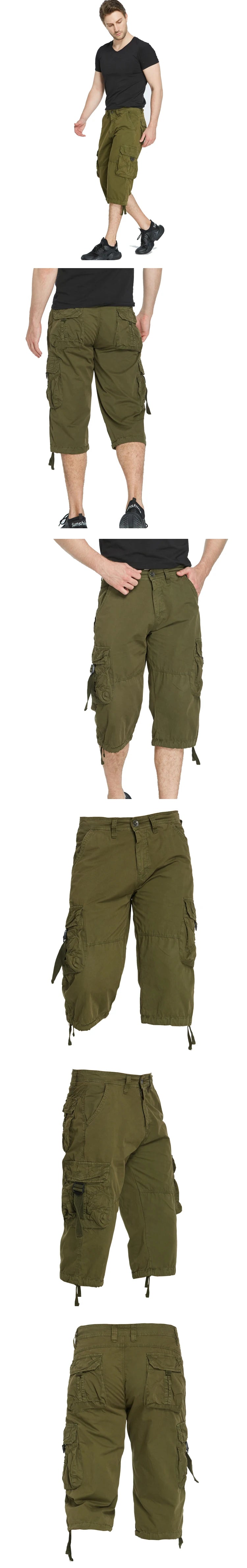 New style Cotton Below Knee Length  3/4 Long Shorts Men's Tactical Capri Pants Multi Pocket Summer Twill Work Cargo Pants Man