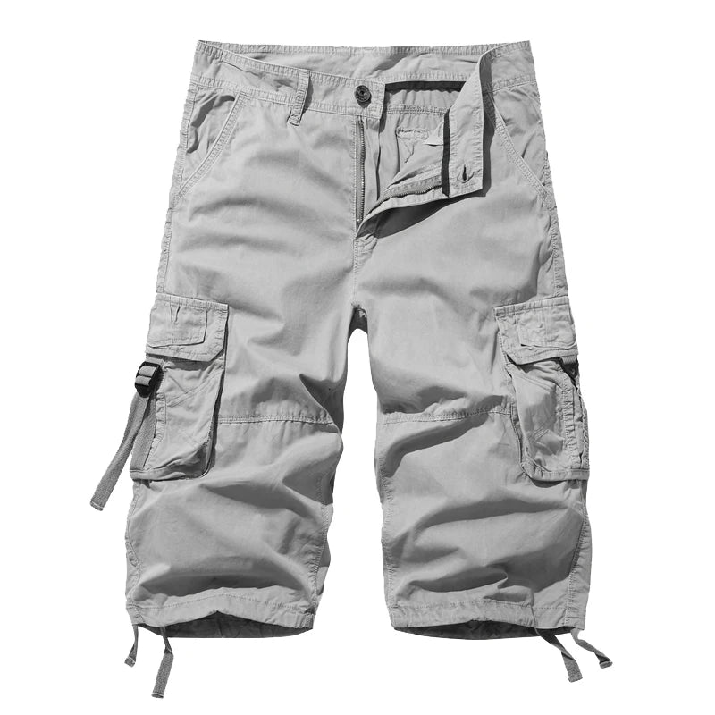 New style Cotton Below Knee Length  3/4 Long Shorts Men's Tactical Capri Pants Multi Pocket Summer Twill Work Cargo Pants Man