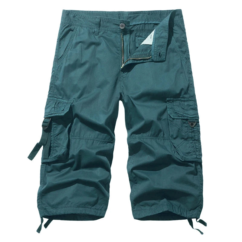 New style Cotton Below Knee Length  3/4 Long Shorts Men's Tactical Capri Pants Multi Pocket Summer Twill Work Cargo Pants Man