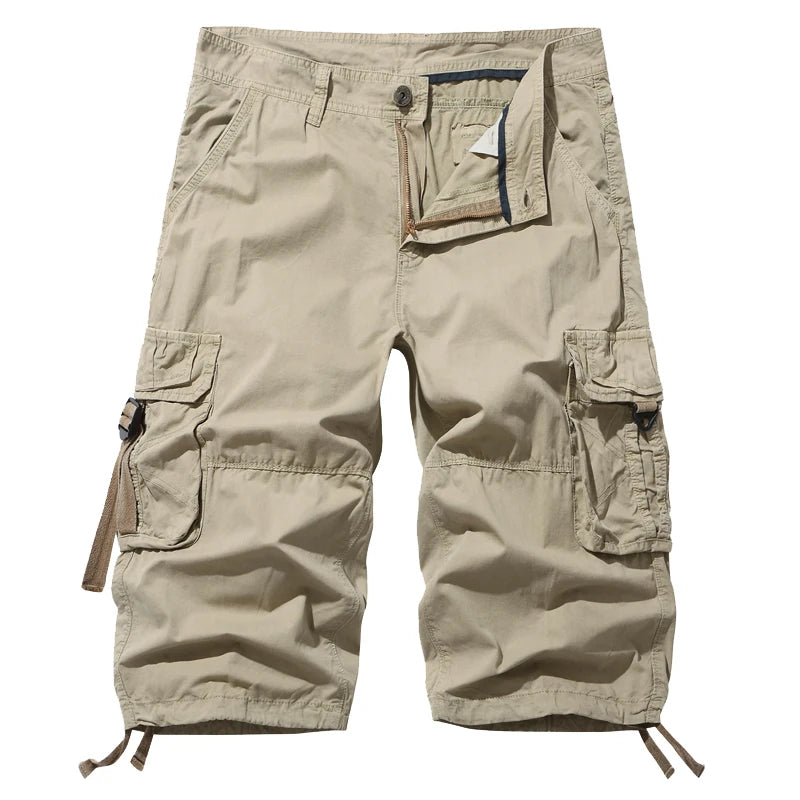 New style Cotton Below Knee Length  3/4 Long Shorts Men's Tactical Capri Pants Multi Pocket Summer Twill Work Cargo Pants Man