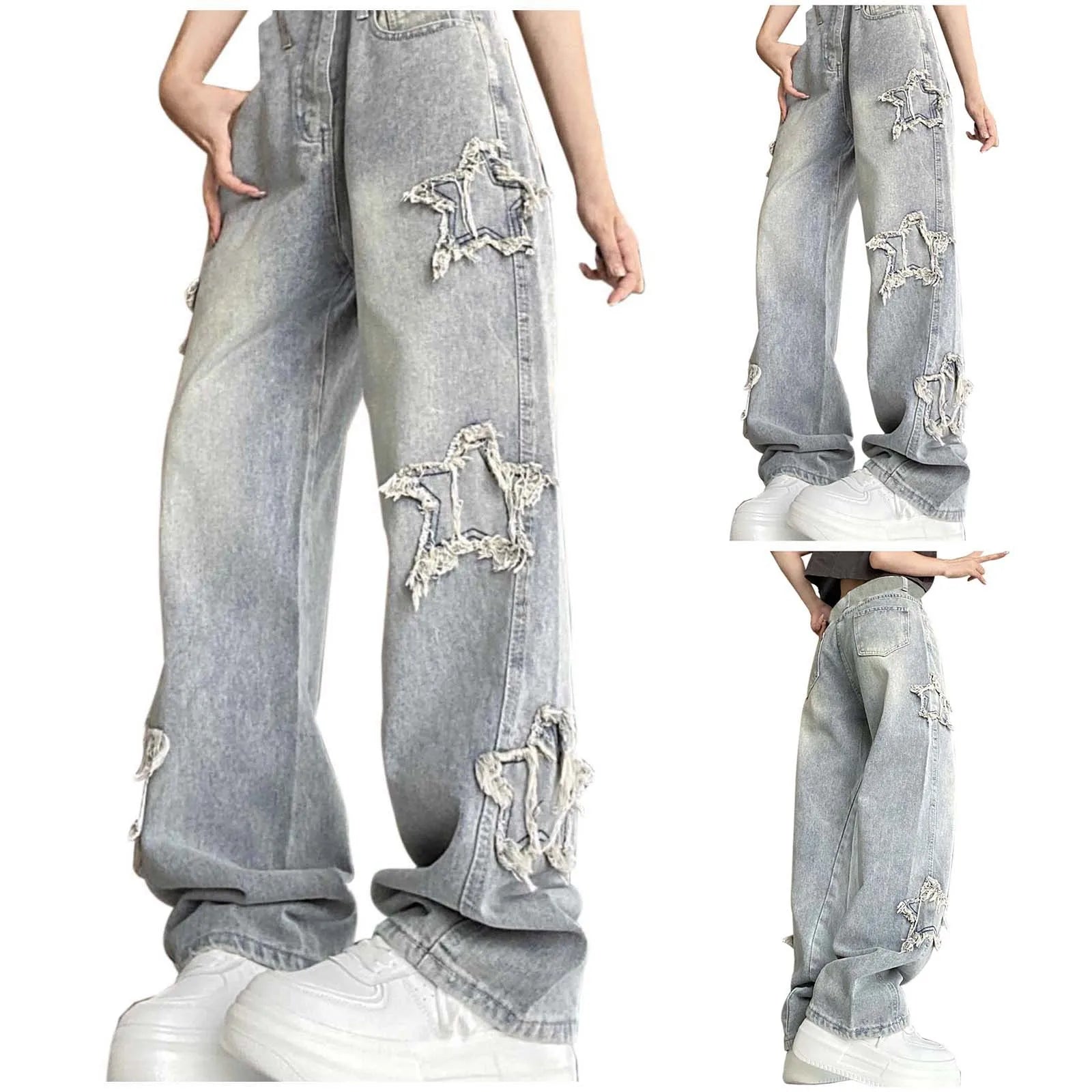 High Waisted Vintage Star Jeans For Women Chic Embroidered Straight Leg To Wide Leg Slim Fit Denim Pants спортивні штани жіночі