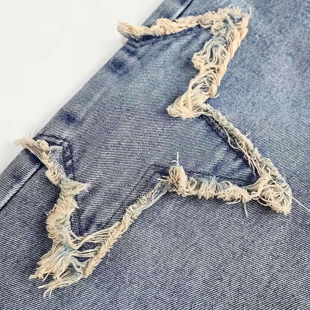 Girls Jeans Autumn Spring Loose Casual Straight Pants Kids Fashion Versatile Wide Leg Trousers Star Patchwork Denim Pants 5-15Y