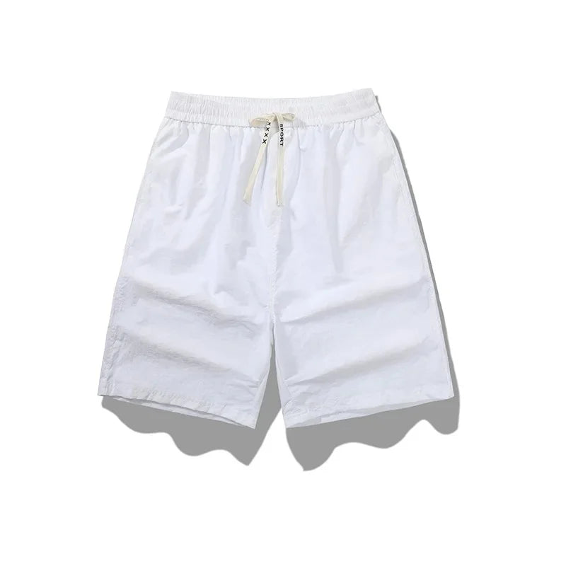Ice Sensation Quick Dry Breathable Loose Men's Shorts Summer Thin Five-Point Drawstring Pure Color Sporty Casual Shorts