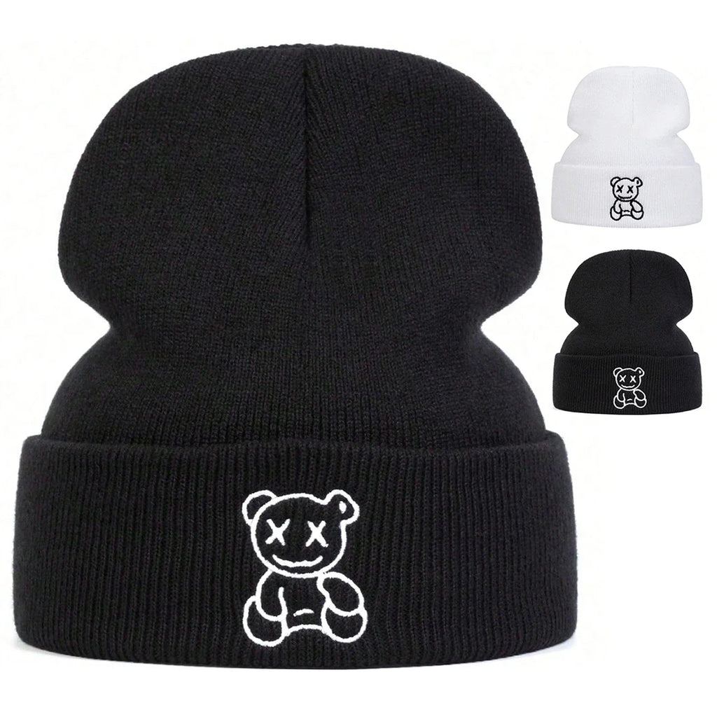 Unisex Little Bear Embroidery Beanies Autumn Winter Warm Knitted Hats Hip Hop Cap Beanie Hat Caps For Women Men