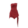 PixieKiki Sexy Satin Red Dress Asymmetrical Ruched Strapless Backless Short Dresses for Woman Party Birthday Outfits P33-EE26