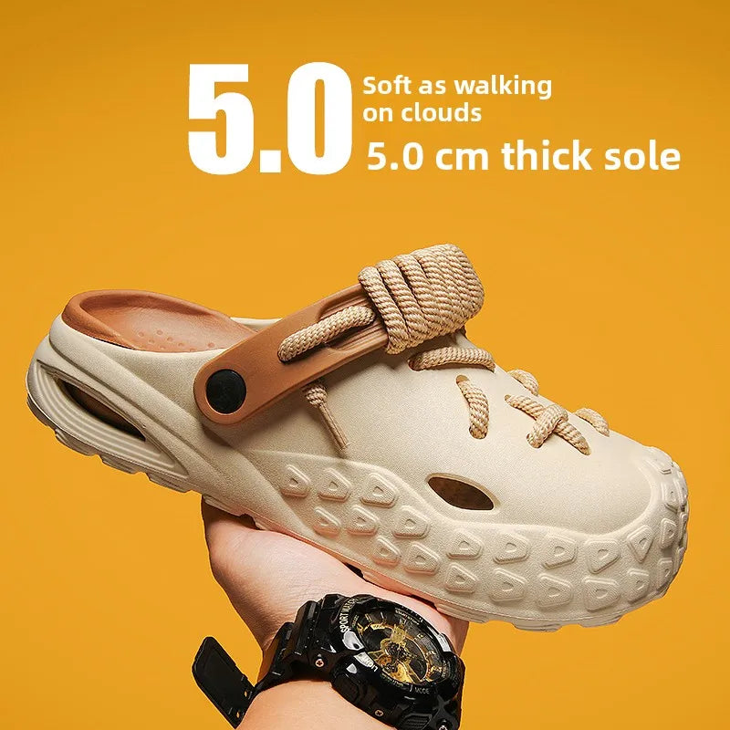 Flowllorss Men's Summer Outdoor Driving Sports Sandals Thick Bottom Anti-Slip Slip-On Beach Shoes Comfortable Wear Hole Shoes