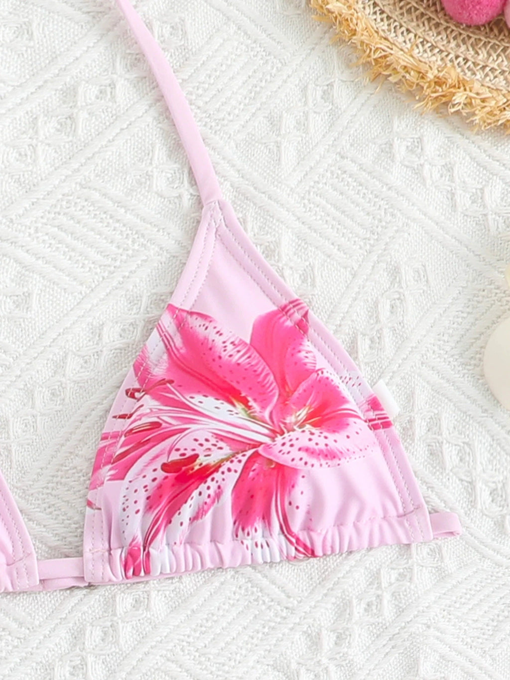 2026 New Trendy Girls' Swimwear Chindren Girls Bikini Swimsuit Set with Flower Print Three-Piece Outfit Bathing Suit 7 To 16Y