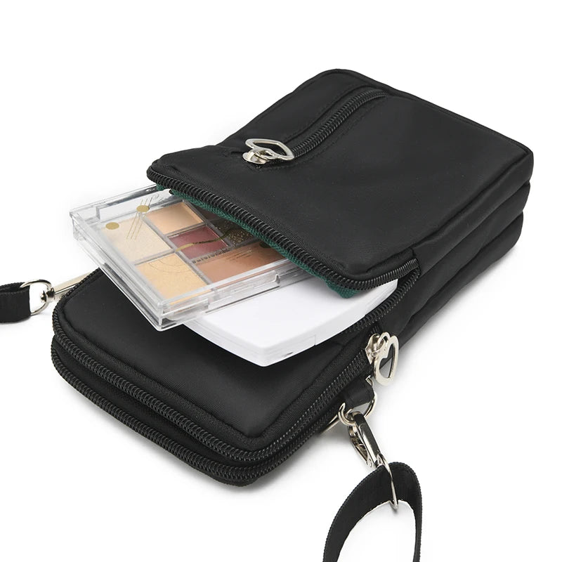 Women's Single Shoulder Crossbody Cell Phone Bag Four Zipper Bag Hanging Neck Coin Bag Outdoor Sports Arm Bag