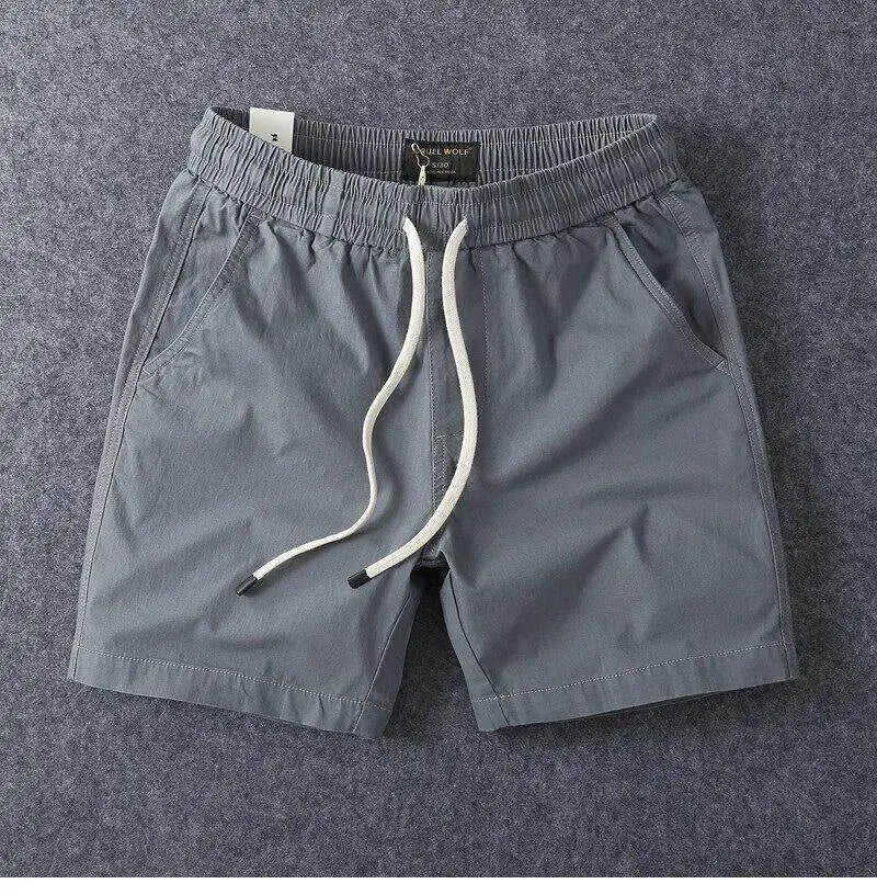 Summer Men's Casual Sports Shorts Loose Elastic Waist Four-Fifths Length Washed Outdoor Wear Youth Fashion Basic  Color