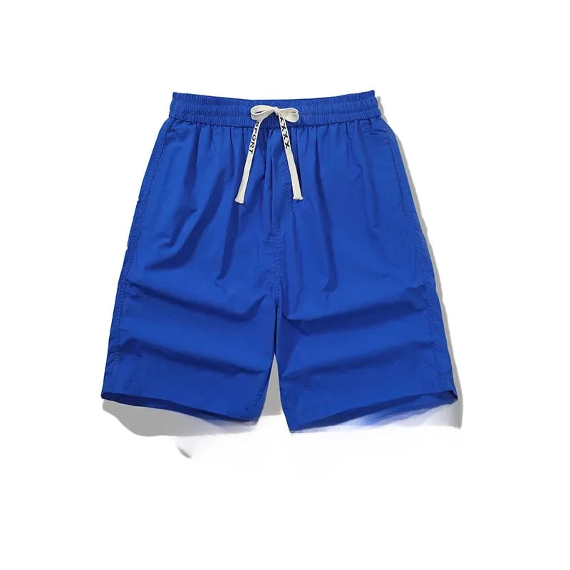Ice Sensation Quick Dry Breathable Loose Men's Shorts Summer Thin Five-Point Drawstring Pure Color Sporty Casual Shorts