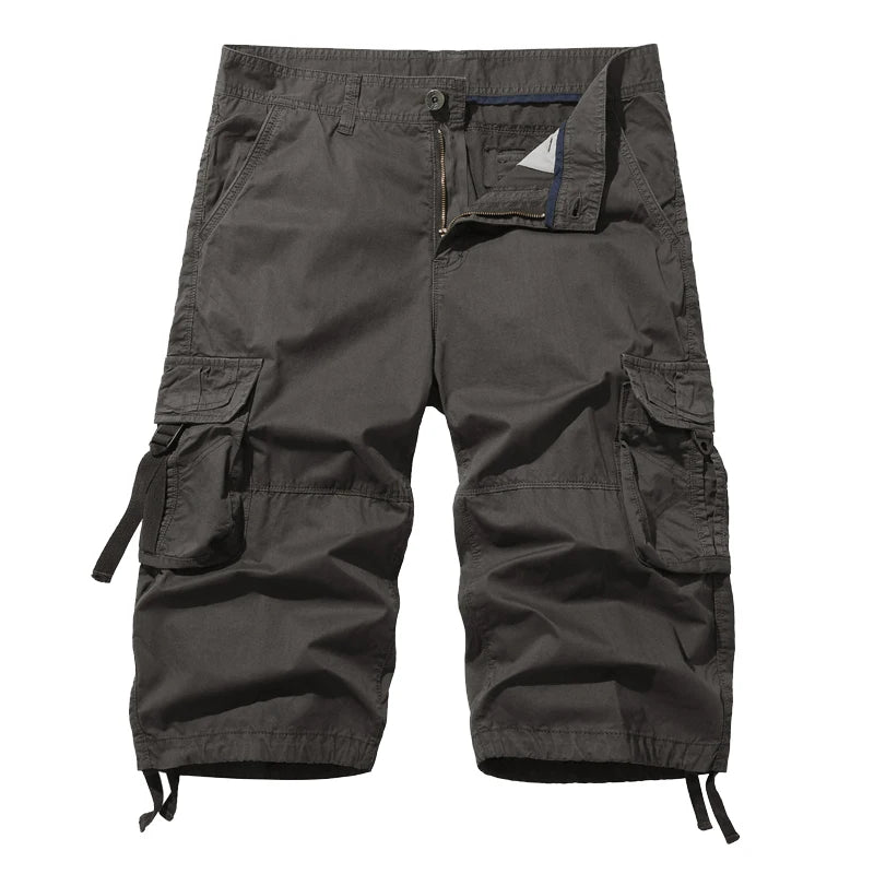 New style Cotton Below Knee Length  3/4 Long Shorts Men's Tactical Capri Pants Multi Pocket Summer Twill Work Cargo Pants Man
