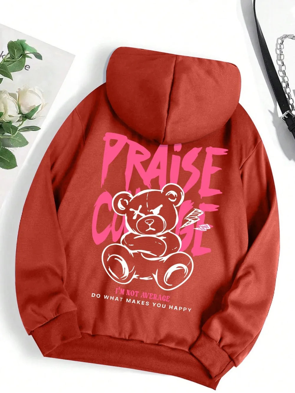2025 Autumn New Men's Bear Letter Printed Comfortable Breathable Hoodie Outdoor City Street Style Hoodie