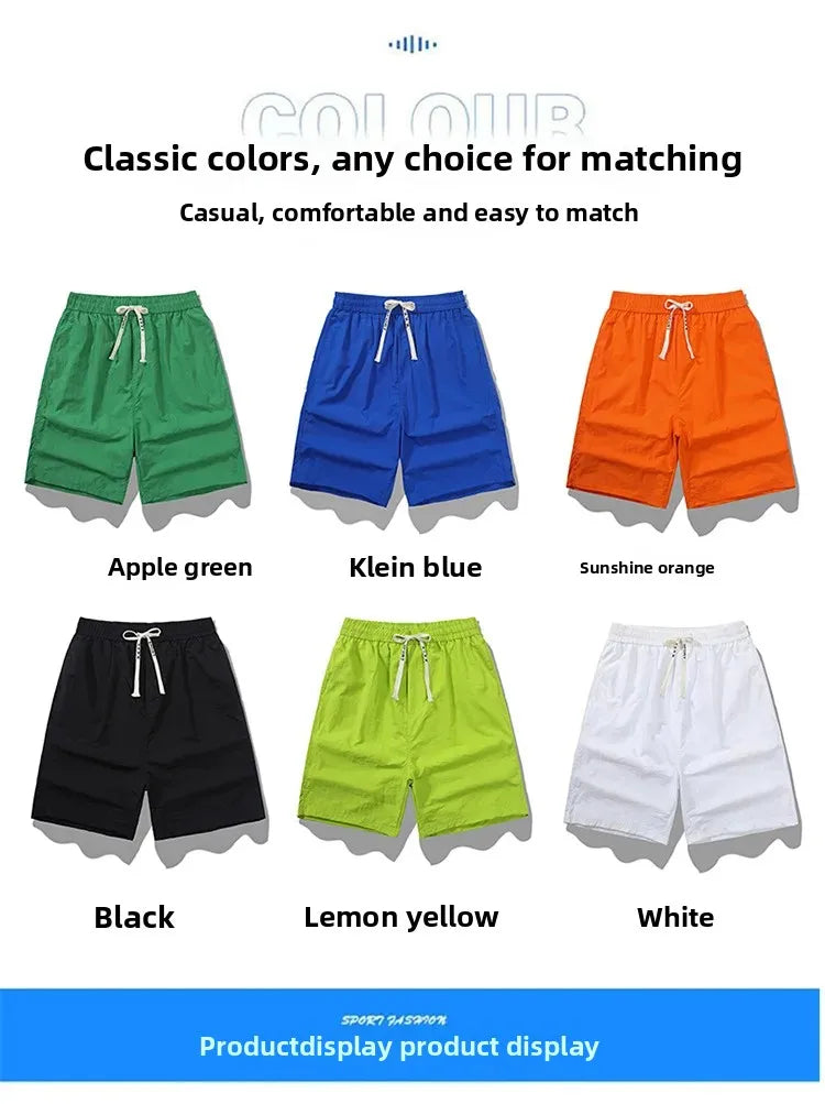 Ice Sensation Quick Dry Breathable Loose Men's Shorts Summer Thin Five-Point Drawstring Pure Color Sporty Casual Shorts